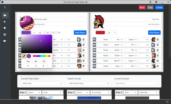 Professional esports overlay maker with team management